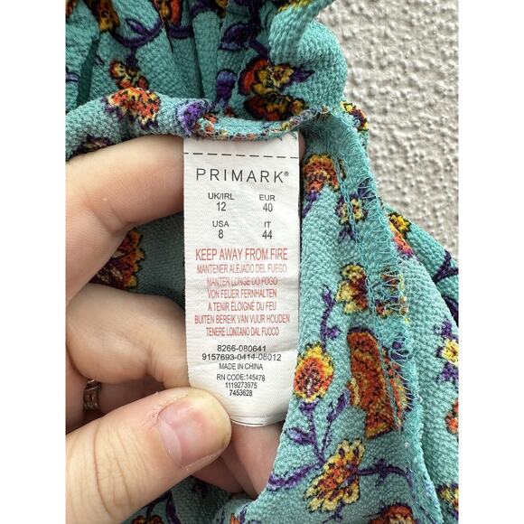Primark Womens Blouse Size 8 Blue Floral Cold Shoulder Short Sleeve - Picture 7 of 14